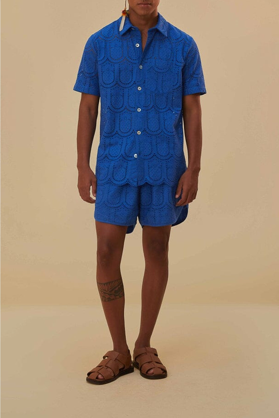 Chemise à œillets Ananas en coton - Bleu
