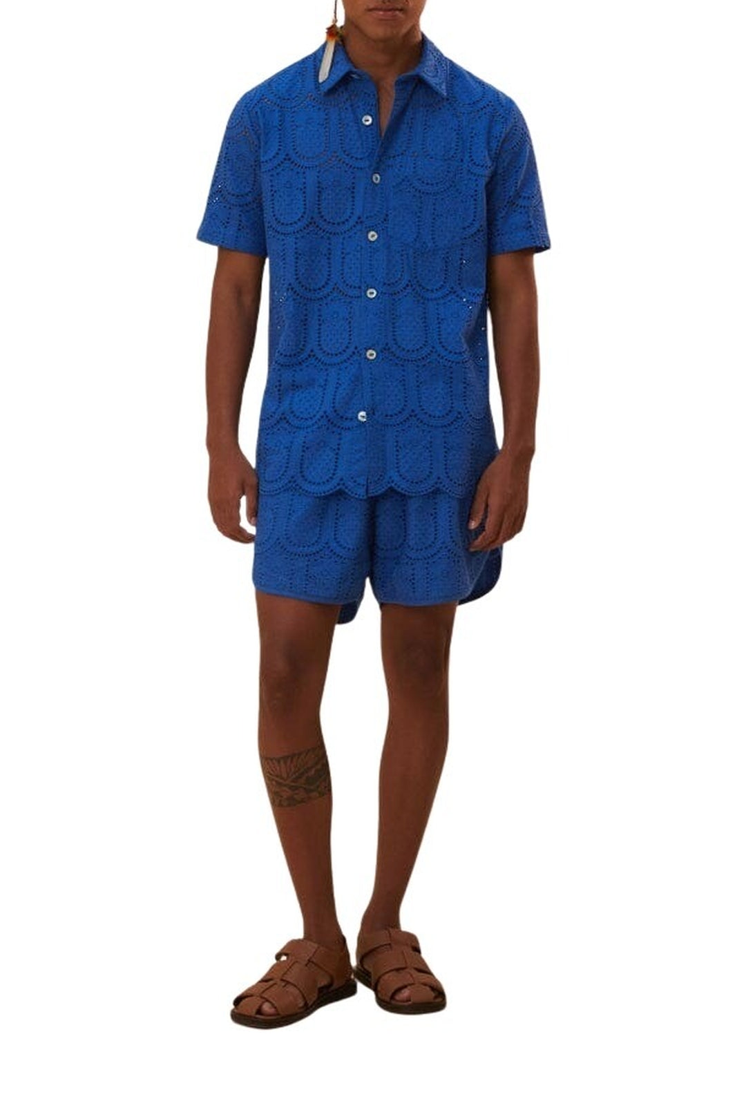 Chemise à œillets Ananas en coton - Bleu