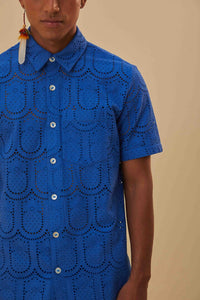 Chemise à œillets Ananas en coton - Bleu