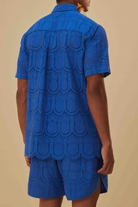 Chemise à œillets Ananas en coton - Bleu