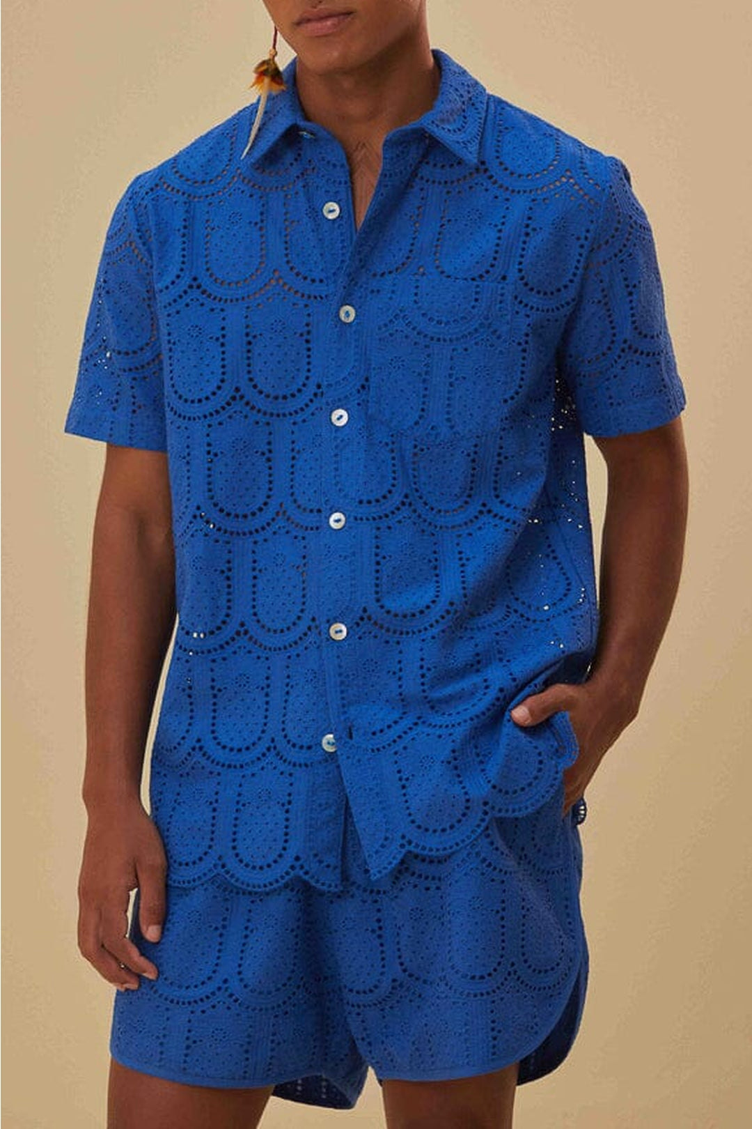 Short Ananas à œillets en coton - Bleu