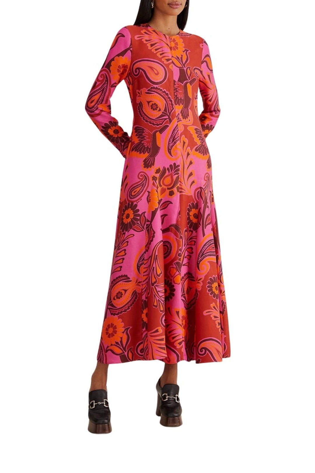 Robe longue à motif fleurs audacieuses - Rose