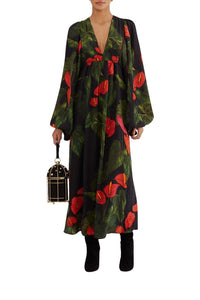 Robe longue Anthurium à col V - Noir