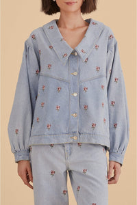 Veste en denim brodée - Bleu