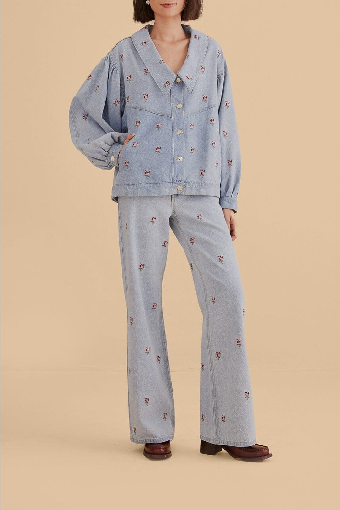 Veste en denim brodée - Bleu
