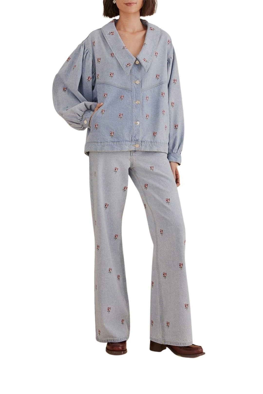 Veste en denim brodée - Bleu