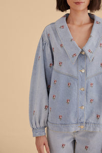 Veste en denim brodée - Bleu