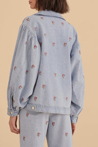 Veste en denim brodée - Bleu