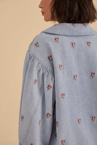 Veste en denim brodée - Bleu