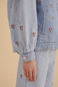 Veste en denim brodée - Bleu