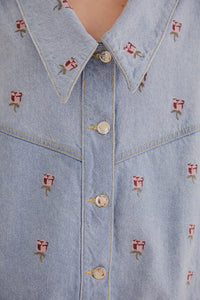 Veste en denim brodée - Bleu