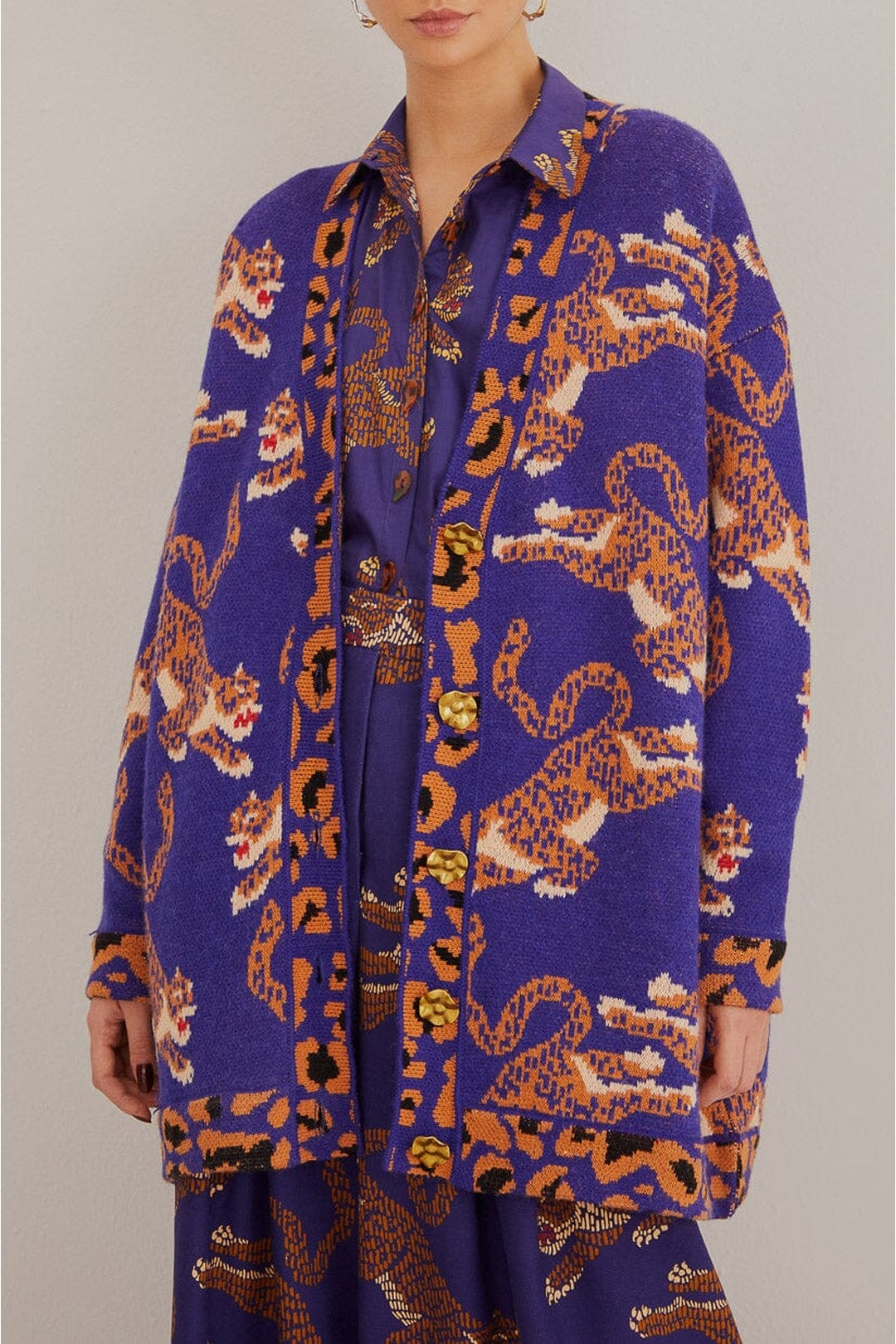 Cardigan en maille à imprimé Léopard - Bleu