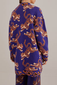 Cardigan en maille à imprimé Léopard - Bleu
