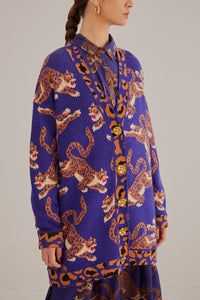 Cardigan en maille à imprimé Léopard - Bleu