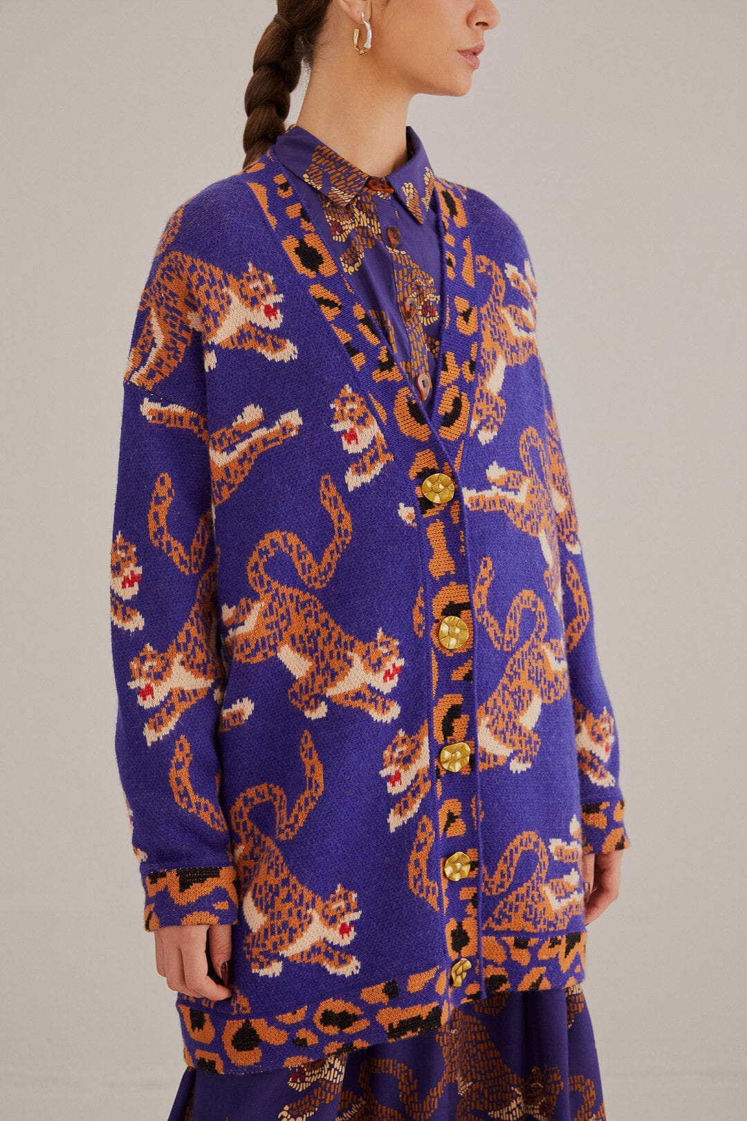 Cardigan en maille à imprimé Léopard - Bleu