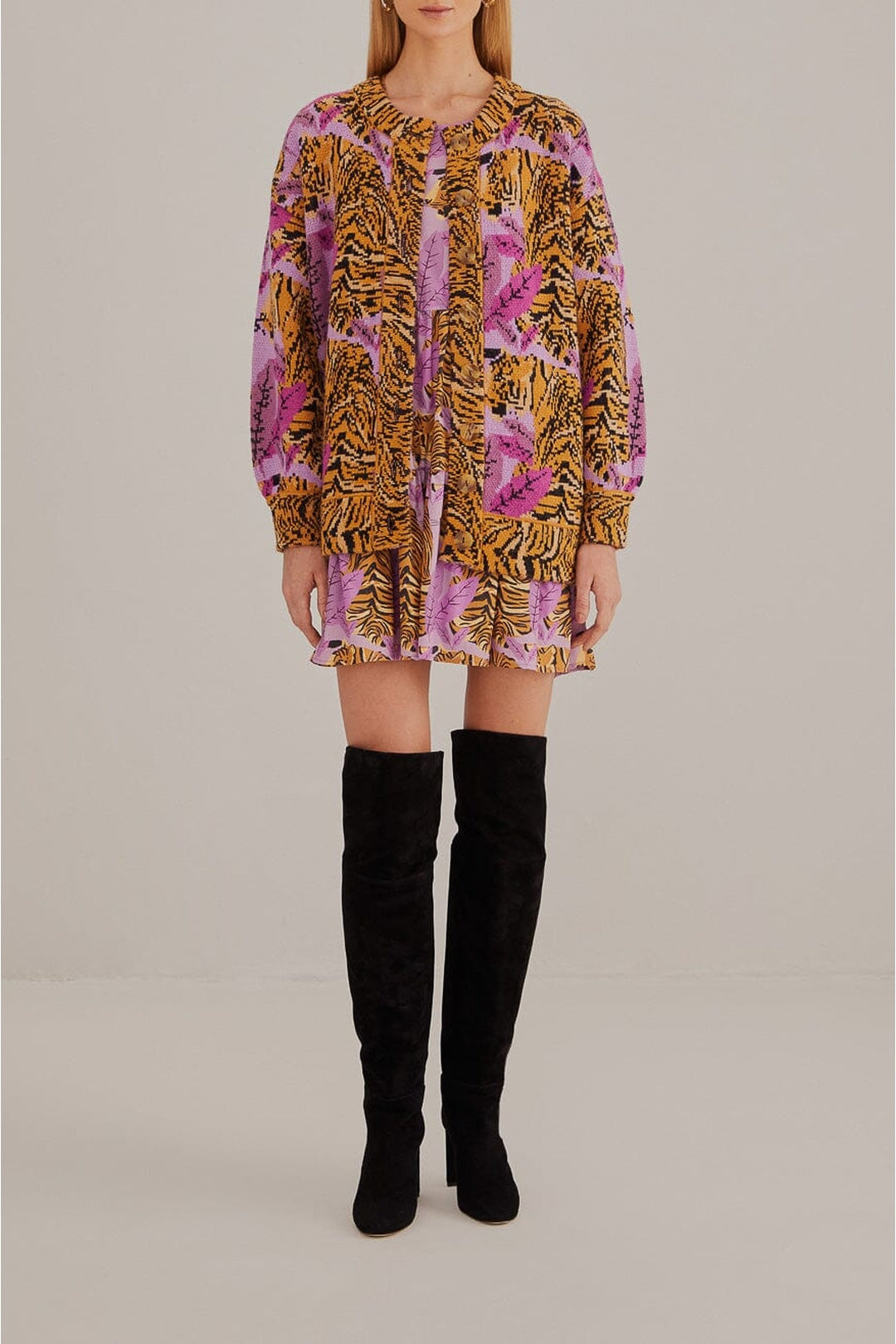 Cardigan Lavande à motif feuilles de tigre - Violet