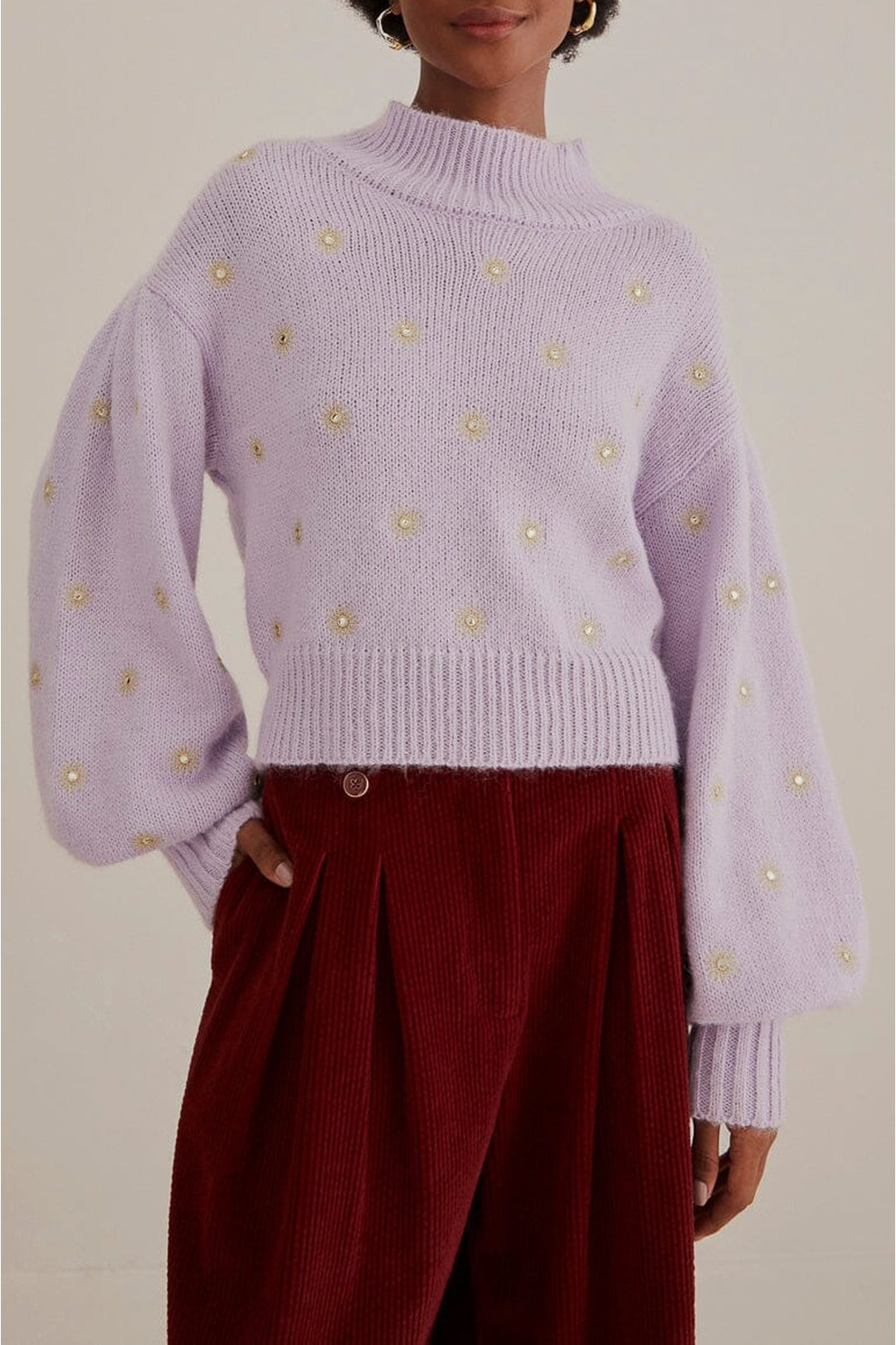 Pull à broderie miroir en maille - Violet
