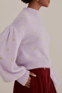 Pull à broderie miroir en maille - Violet