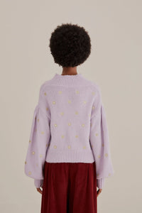 Pull à broderie miroir en maille - Violet