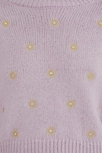 Pull à broderie miroir en maille - Violet