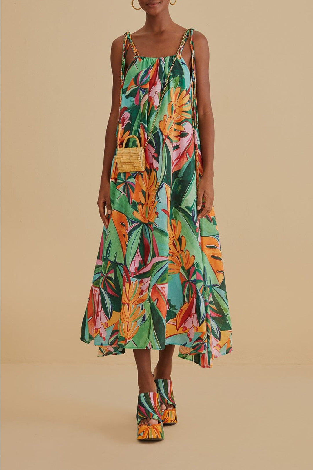 Robe longue Banana Leaves sans manches en coton - Multicolore