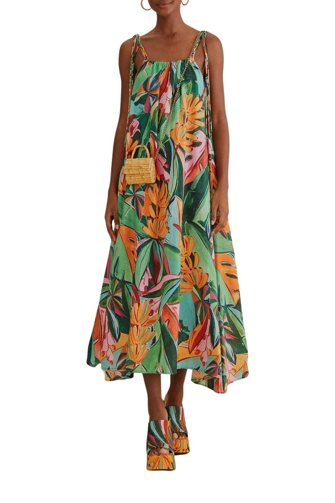 Robe longue Banana Leaves sans manches en coton - Multicolore