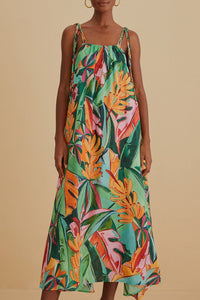 Robe longue Banana Leaves sans manches en coton - Multicolore