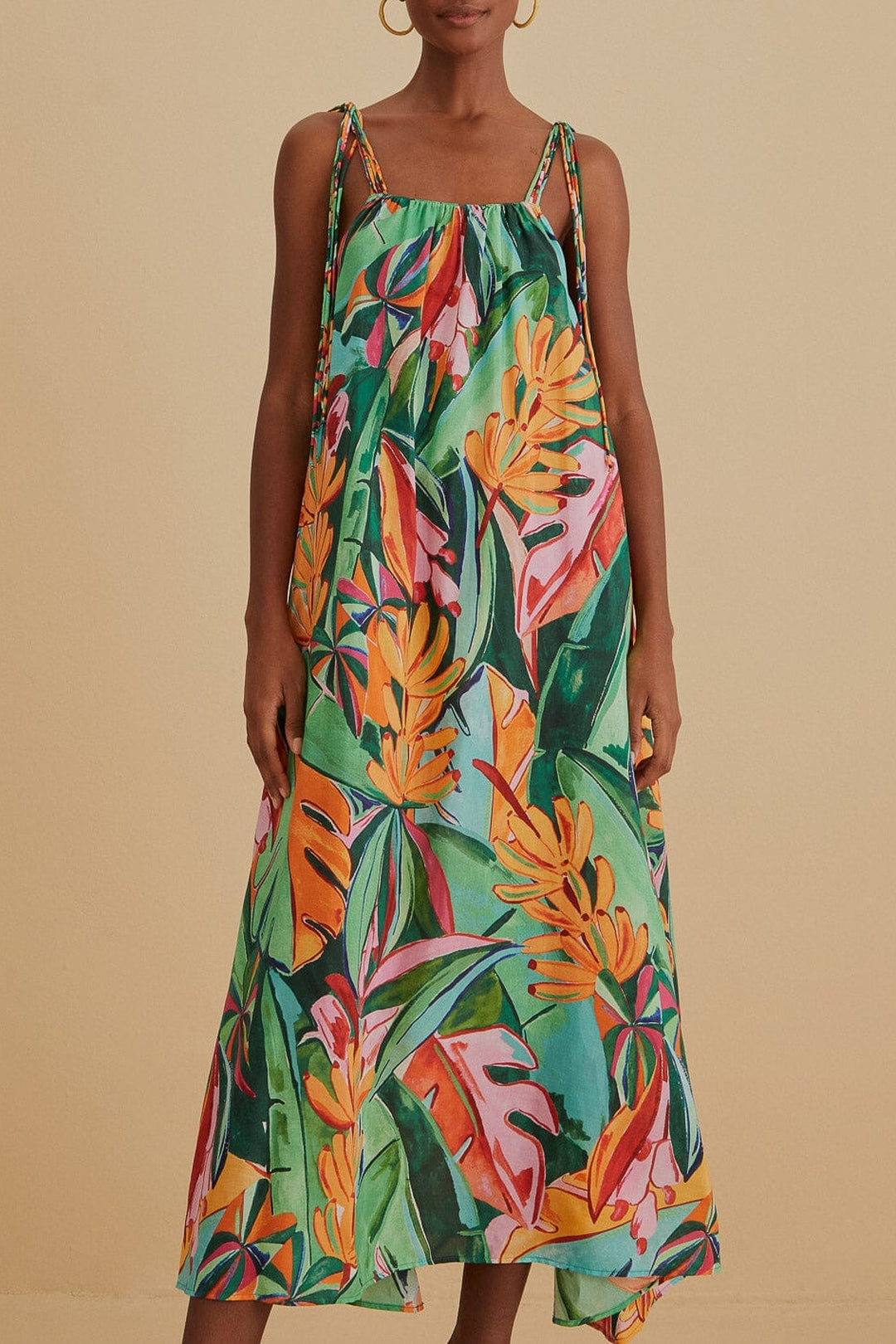 Robe longue Banana Leaves sans manches en coton - Multicolore