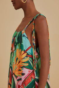 Robe longue Banana Leaves sans manches en coton - Multicolore