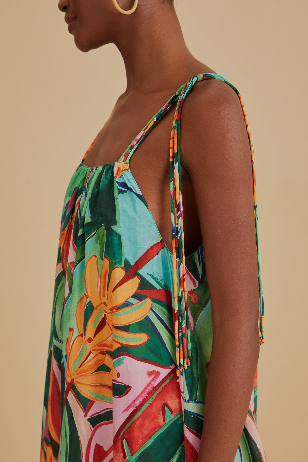 Robe longue Banana Leaves sans manches en coton - Multicolore