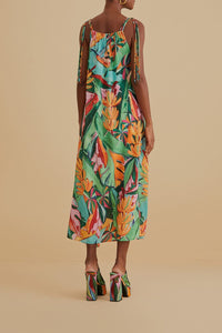 Robe longue Banana Leaves sans manches en coton - Multicolore