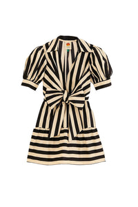 Robe courte à rayures et manches courtes en coton - Noir