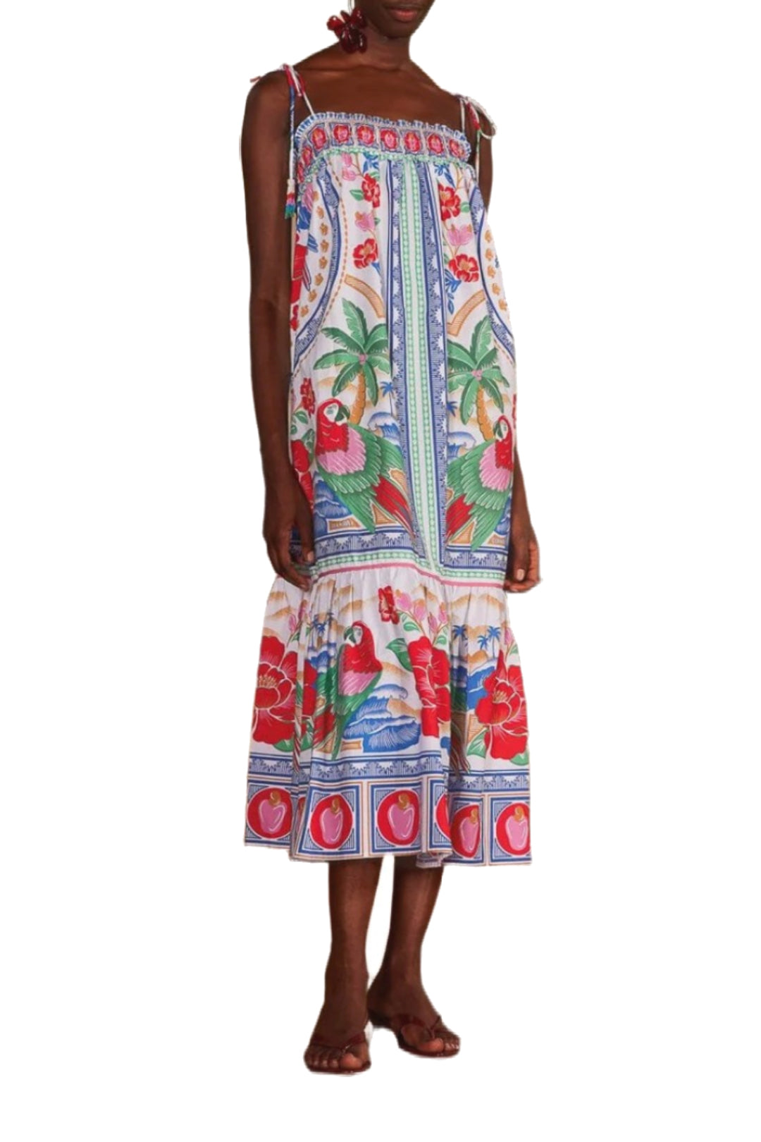 Robe longue Fleurs des plages en coton - Rouge