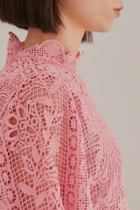 Blouse à manches longues et guipure - Rose