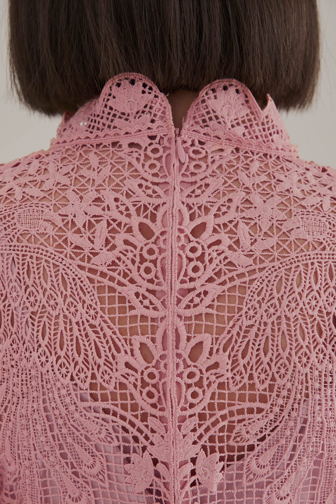 Blouse à manches longues et guipure - Rose