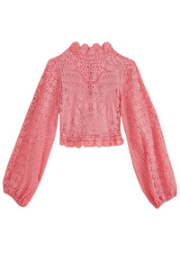 Blouse à manches longues et guipure - Rose