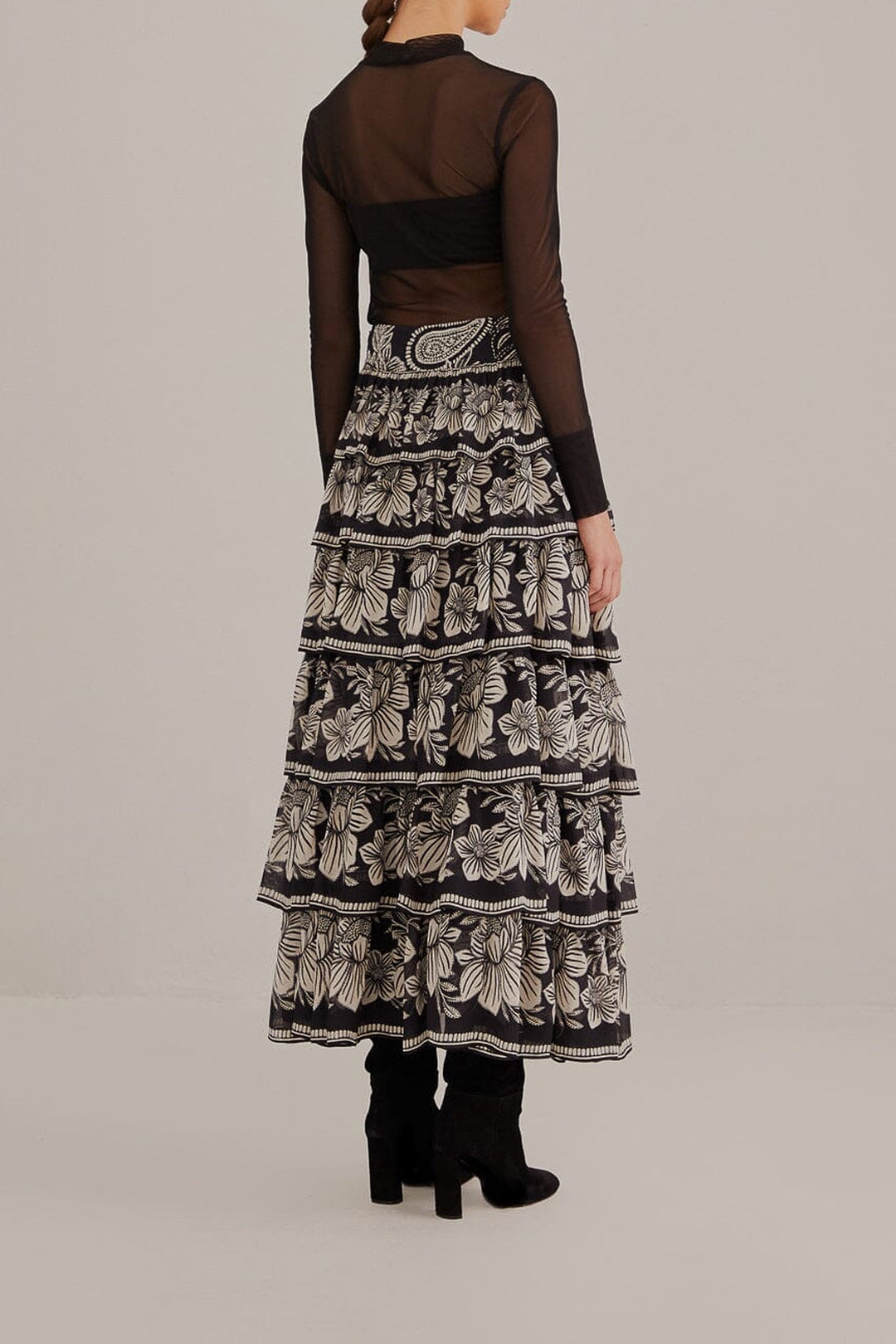 Jupe à volants et motif cachemire - Noir
