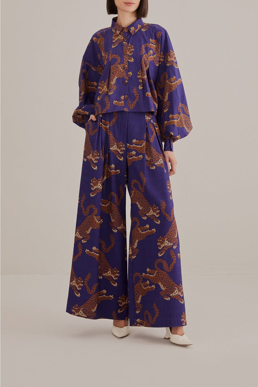 Pantalon à motif Léopard en coton - Bleu