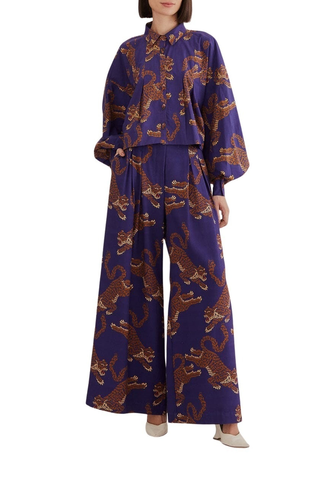 Pantalon à motif Léopard en coton - Bleu