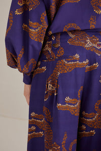 Pantalon à motif Léopard en coton - Bleu