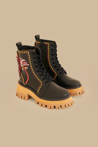 Bottes mi-hautes brodées - Noir