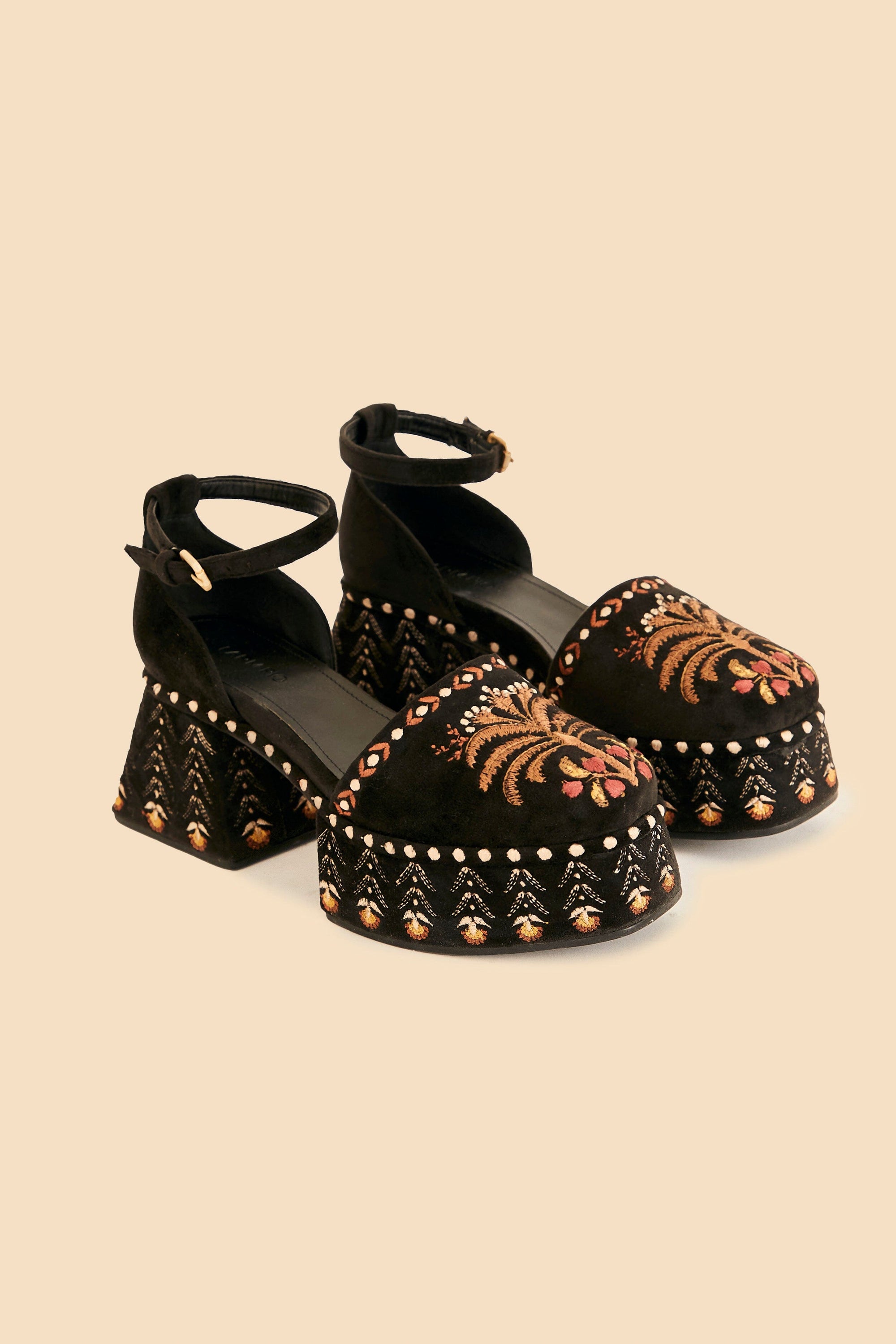 Sandales hautes en velours - Noir