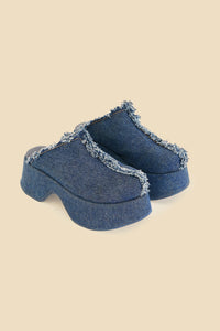 Sabots à plateforme en denim - Bleu