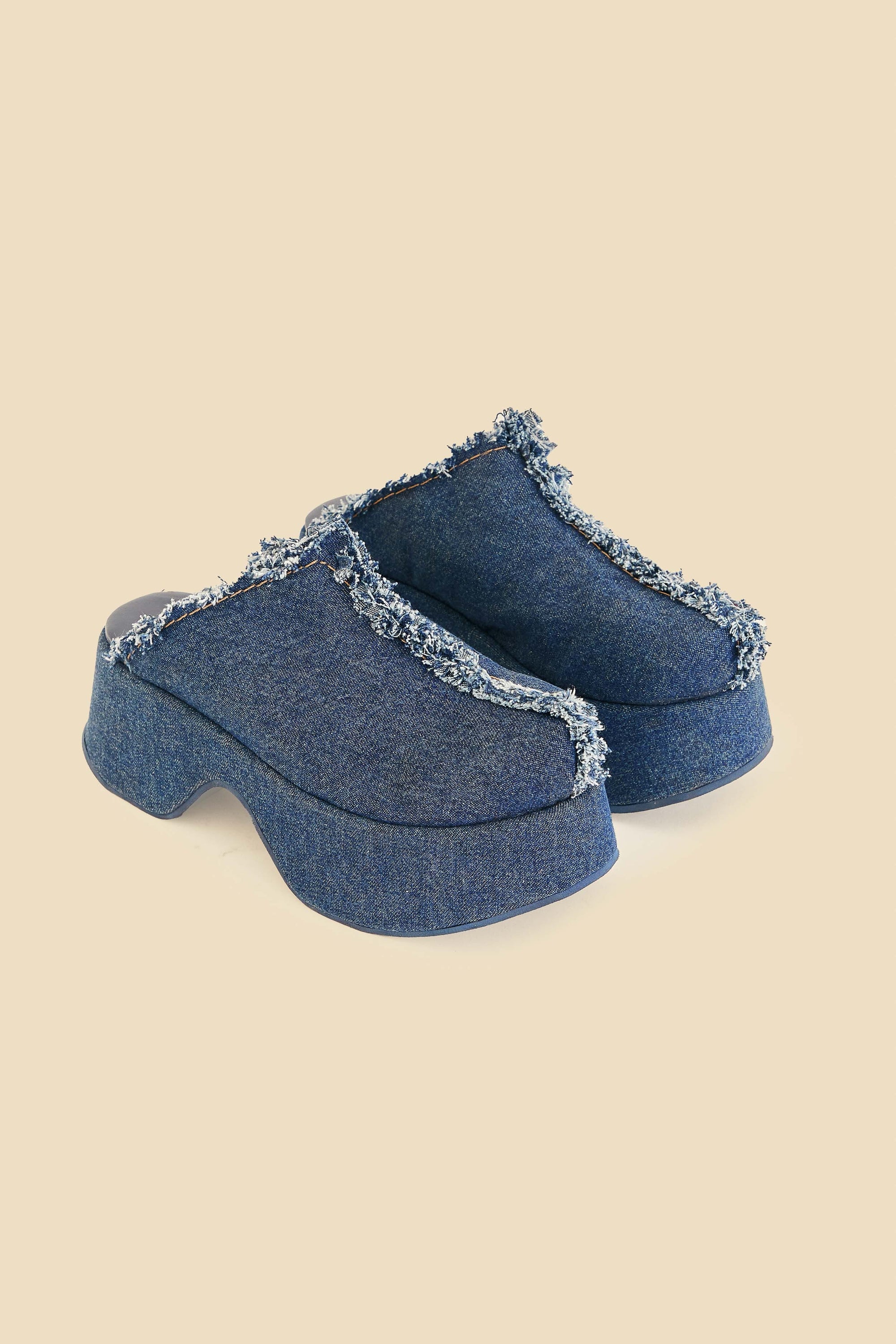 Sabots à plateforme en denim - Bleu