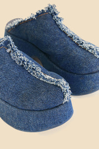 Sabots à plateforme en denim - Bleu
