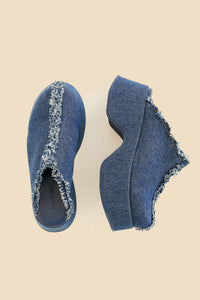 Sabots à plateforme en denim - Bleu