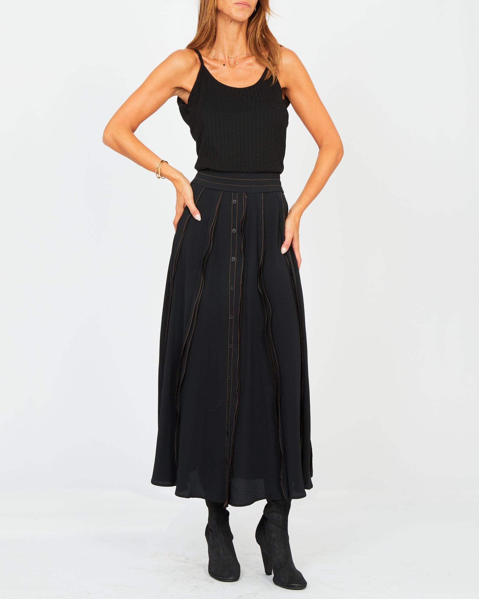 Jupe ruffles en crêpe de soie - Noir