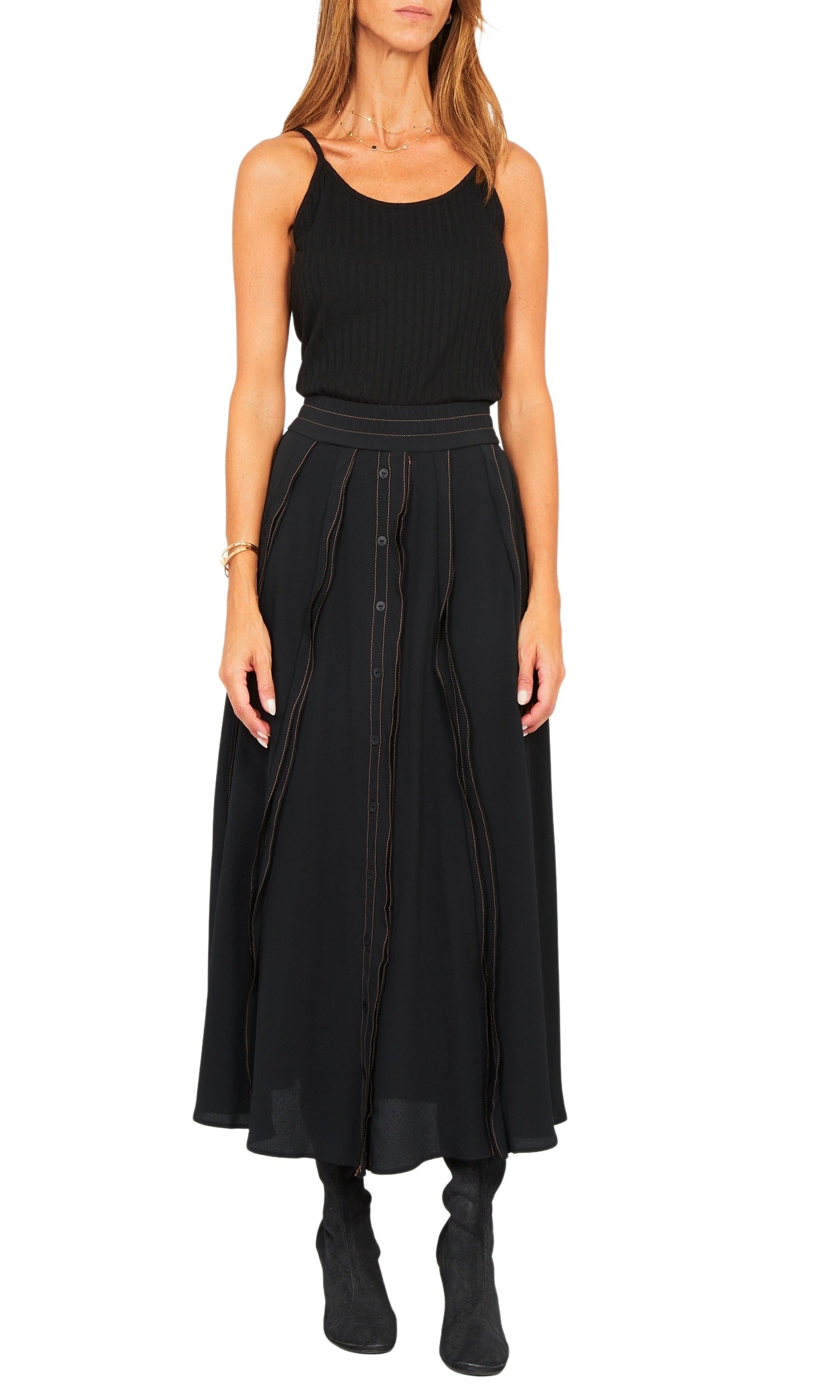 Jupe ruffles en crêpe de soie - Noir