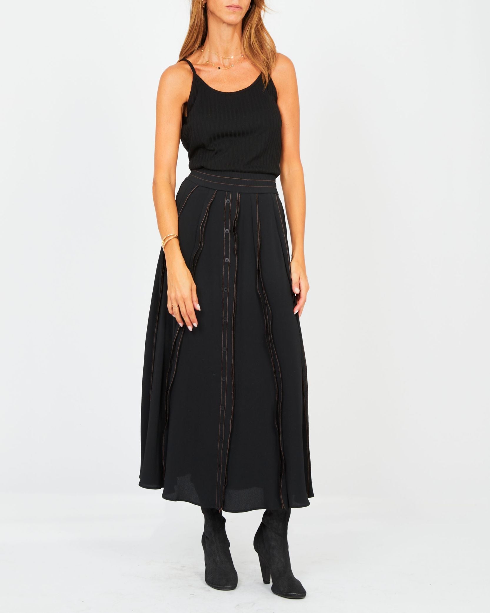 Jupe ruffles en crêpe de soie - Noir