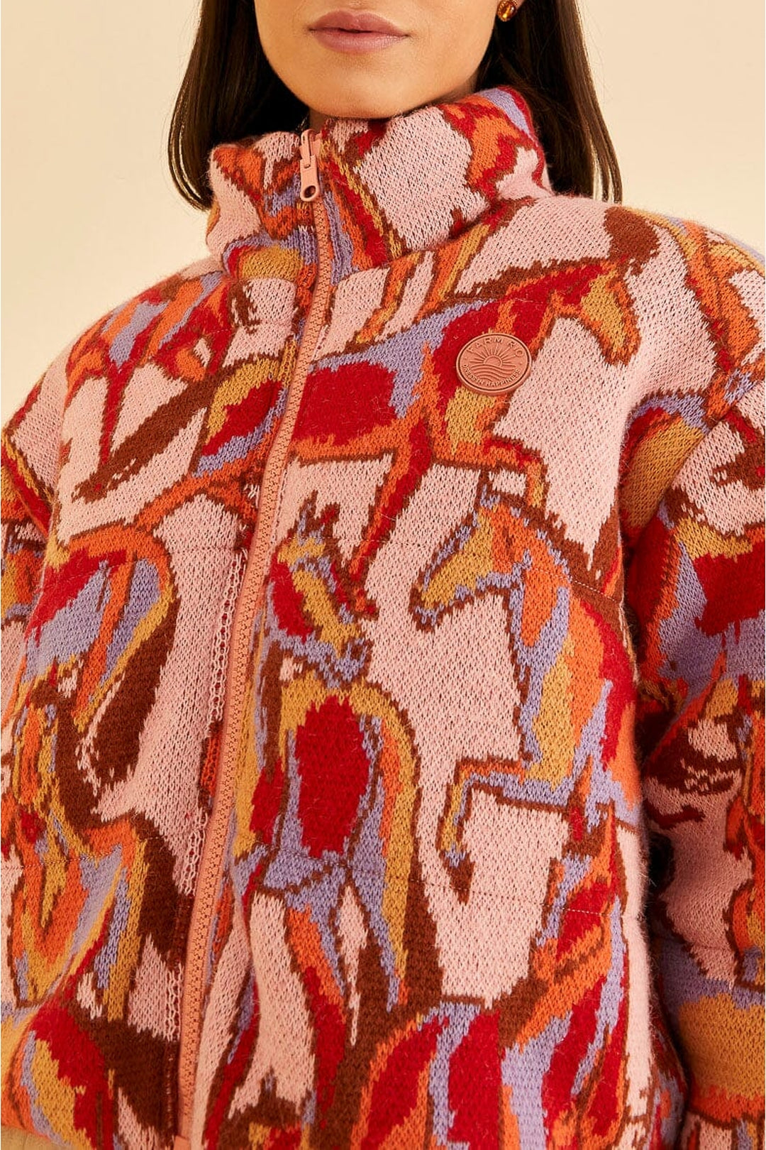 Doudoune réversible Chevaux sauvages en tricot - Rose